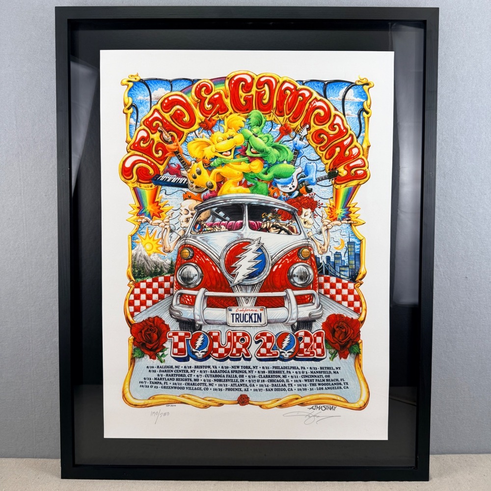 Dead & Company 2021 Tour Poster‎ AJ Masthay Signed Numbered 1190/2000 Framed
